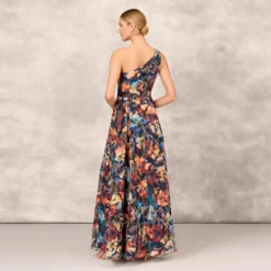 Floral Printed Metallic Organza Burnout One Shoulder Long Ball Gown With Pockets And Slit In Blue Multi 10 Floral Printed Metallic Organza Burnout One Shoulder Long Ball Gown With Pockets And Slit In Blue Multi -Glam Mirth Sales MD1E207919 AA461 Regular Back