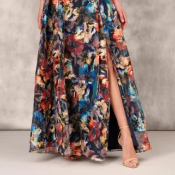 Floral Printed Metallic Organza Burnout One Shoulder Long Ball Gown With Pockets And Slit In Blue Multi 11 Floral Printed Metallic Organza Burnout One Shoulder Long Ball Gown With Pockets And Slit In Blue Multi -Glam Mirth Sales MD1E207919 AA461 Regular Lifestyle