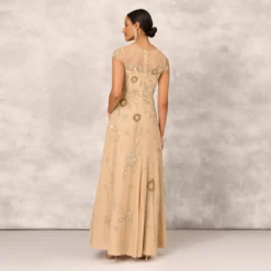 Floral Hand-Beaded Point D Sprit Mesh Illusion Gown In Light Gold 11 Floral Hand-Beaded Point D Sprit Mesh Illusion Gown In Light Gold -Glam Mirth Sales MD1E207924 AA267 Regular Back