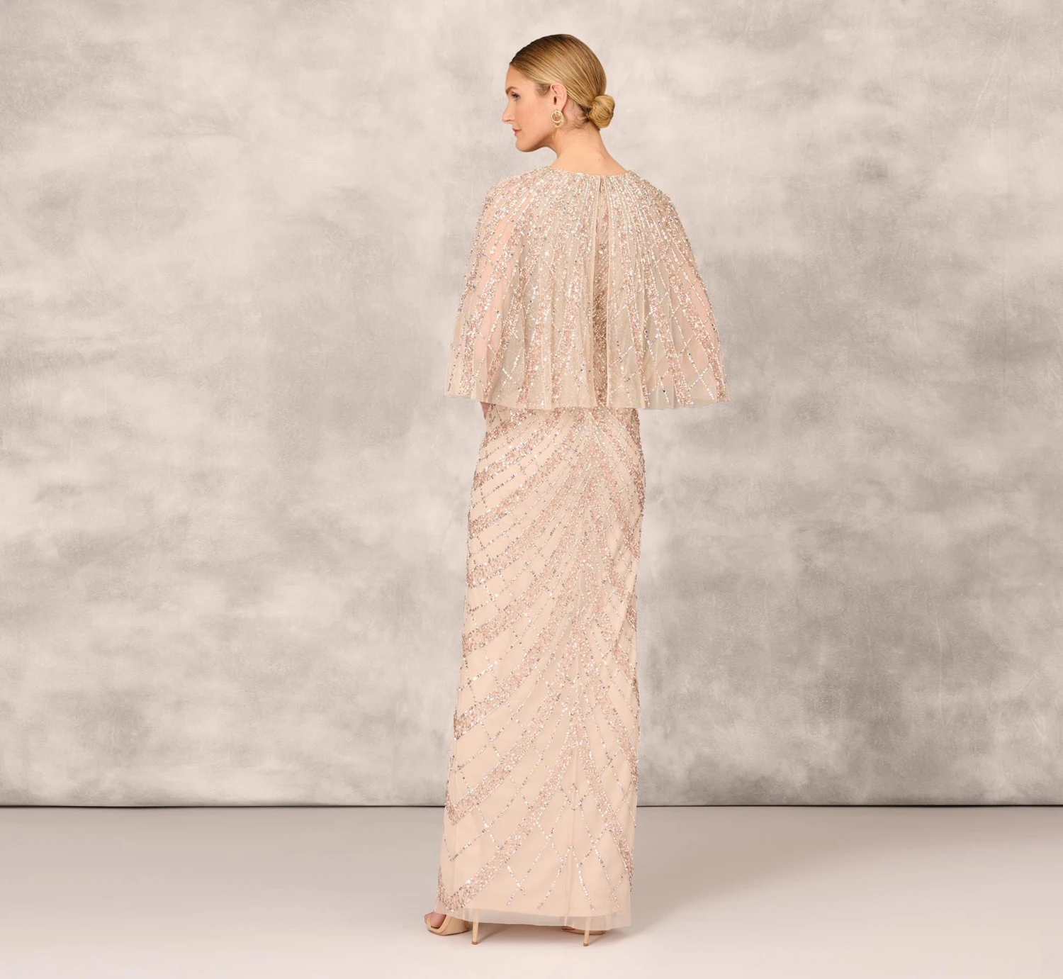 Hand Beaded Long Column Gown With Cape And Slit In Blush 4 Hand Beaded Long Column Gown With Cape And Slit In Blush - Image 4
