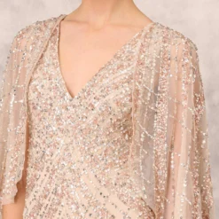 Hand Beaded Long Column Gown With Cape And Slit In Blush 8 Hand Beaded Long Column Gown With Cape And Slit In Blush -Glam Mirth Sales MD1E207926 AA248 Regular Detail