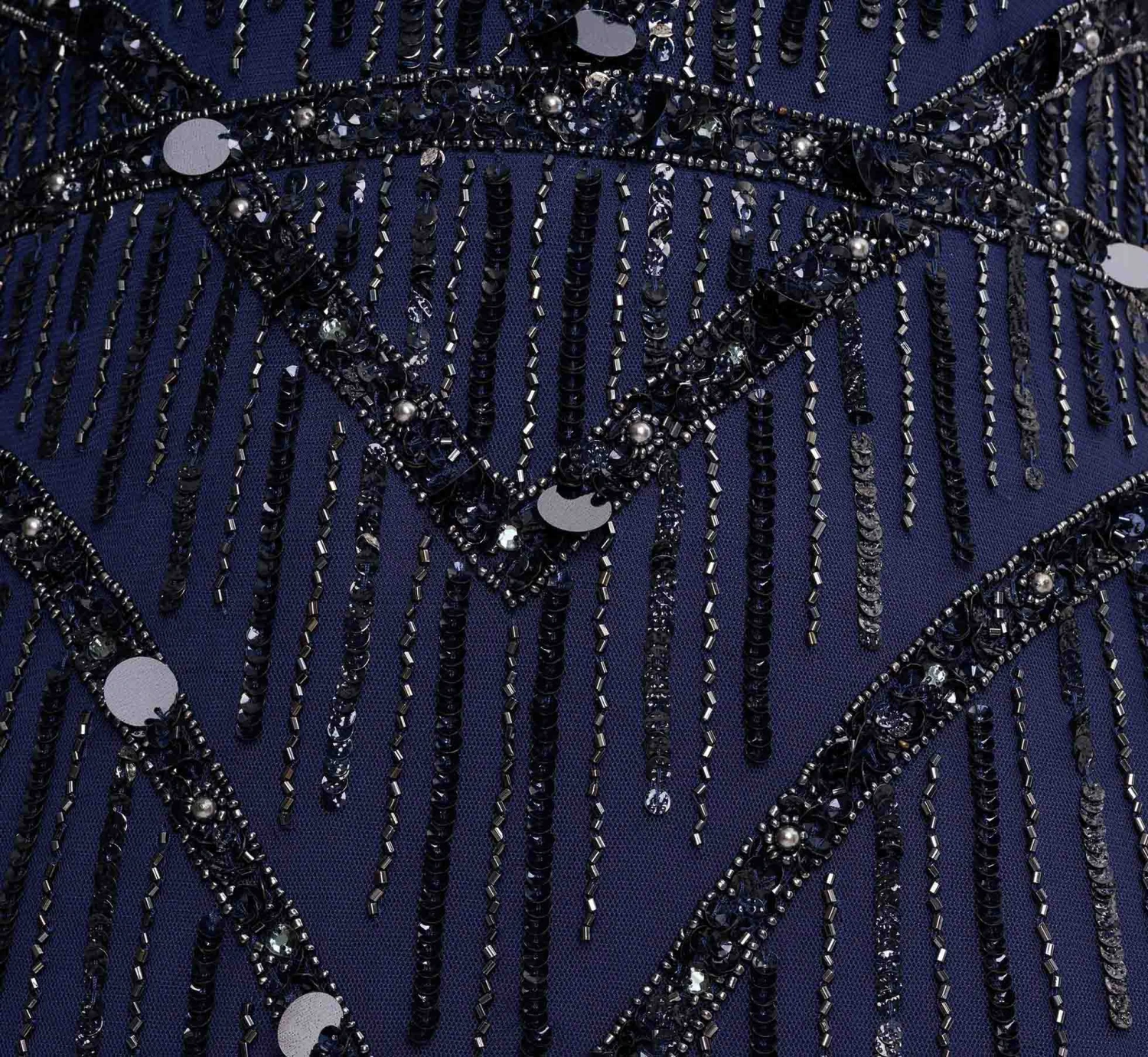 Hand Beaded Illusion Long Mermaid Gown In Navy 5 Hand Beaded Illusion Long Mermaid Gown In Navy - Image 5