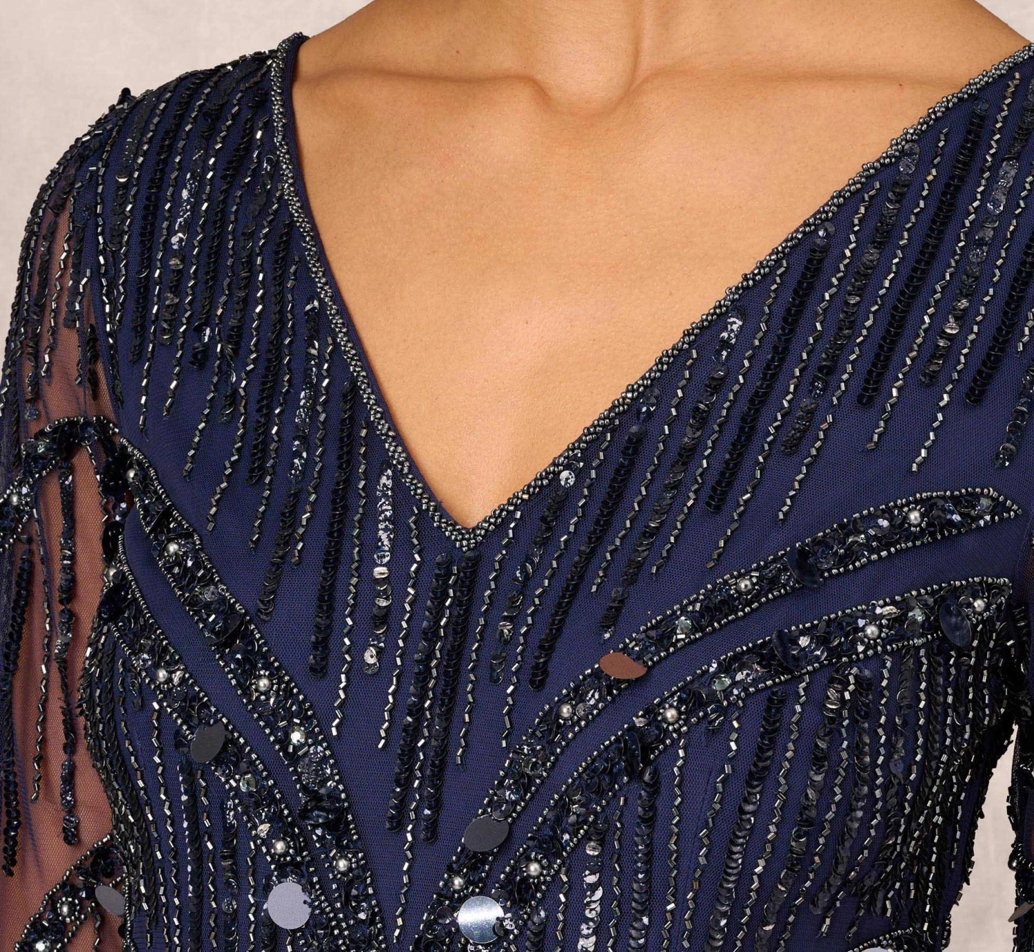 Hand Beaded Illusion Long Mermaid Gown In Navy 6 Hand Beaded Illusion Long Mermaid Gown In Navy - Image 6