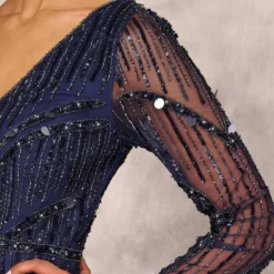 Hand Beaded Illusion Long Mermaid Gown In Navy 10 Hand Beaded Illusion Long Mermaid Gown In Navy -Glam Mirth Sales MD1E207928 AA412 Regular Lifestyle