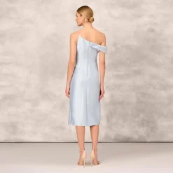 One Shoulder Asymmetrical Stretch Mikado Midi-Length Dress In Clear Water 9 One Shoulder Asymmetrical Stretch Mikado Midi-Length Dress In Clear Water -Glam Mirth Sales MD1E208036 AI453 Regular Back