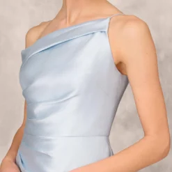 One Shoulder Asymmetrical Stretch Mikado Midi-Length Dress In Clear Water 10 One Shoulder Asymmetrical Stretch Mikado Midi-Length Dress In Clear Water -Glam Mirth Sales MD1E208036 AI453 Regular Detail