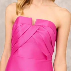 Strapless Mikado Gown With Pleated Bodice In Magenta -Glam Mirth Sales MD1E208153 AA670 Regular Detail