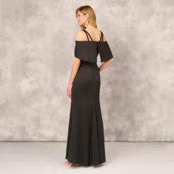 Satin Crepe Column Gown With Beaded Double Strap Details In Black 9 Satin Crepe Column Gown With Beaded Double Strap Details In Black -Glam Mirth Sales MD1E208155 AA002 Regular Back