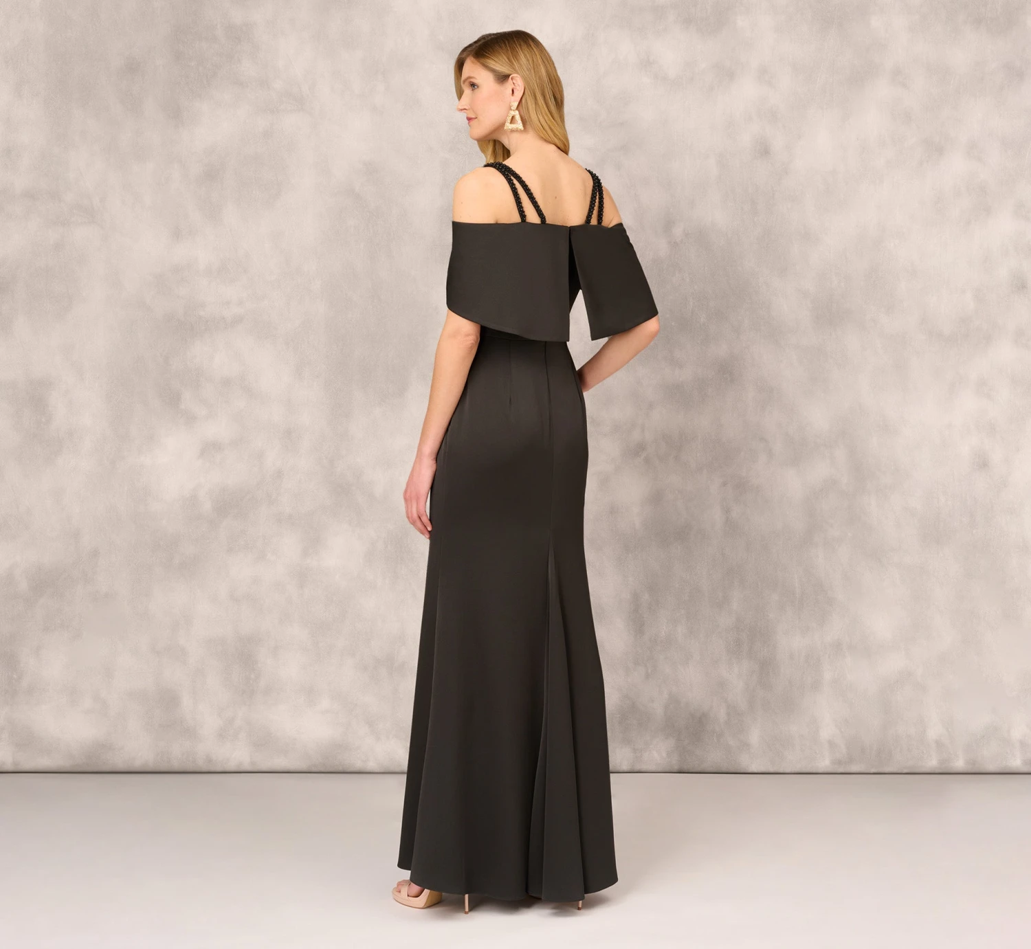 Satin Crepe Column Gown With Beaded Double Strap Details In Black 4 Satin Crepe Column Gown With Beaded Double Strap Details In Black - Image 4