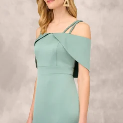 Satin Crepe Column Gown With Beaded Double Strap Details In Green Slate 8 Satin Crepe Column Gown With Beaded Double Strap Details In Green Slate -Glam Mirth Sales MD1E208155 AA355 Regular Detail