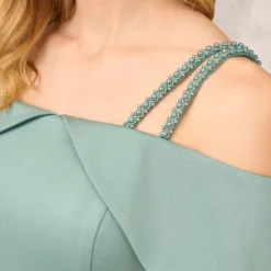 Satin Crepe Column Gown With Beaded Double Strap Details In Green Slate 10 Satin Crepe Column Gown With Beaded Double Strap Details In Green Slate -Glam Mirth Sales MD1E208155 AA355 Regular Lifestyle