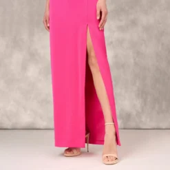 Satin Halter Gown With Rosette Accent In Hot Pink 10 Satin Halter Gown With Rosette Accent In Hot Pink -Glam Mirth Sales MD1E208156 AA672 Regular Lifestyle