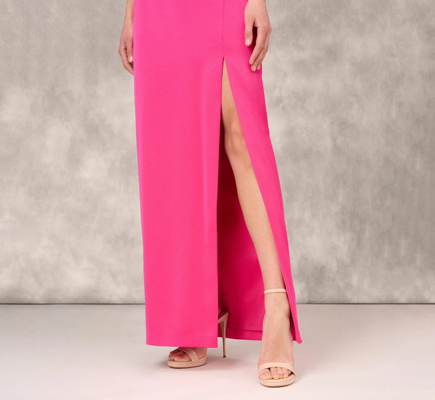 Satin Halter Gown With Rosette Accent In Hot Pink 5 Satin Halter Gown With Rosette Accent In Hot Pink - Image 5