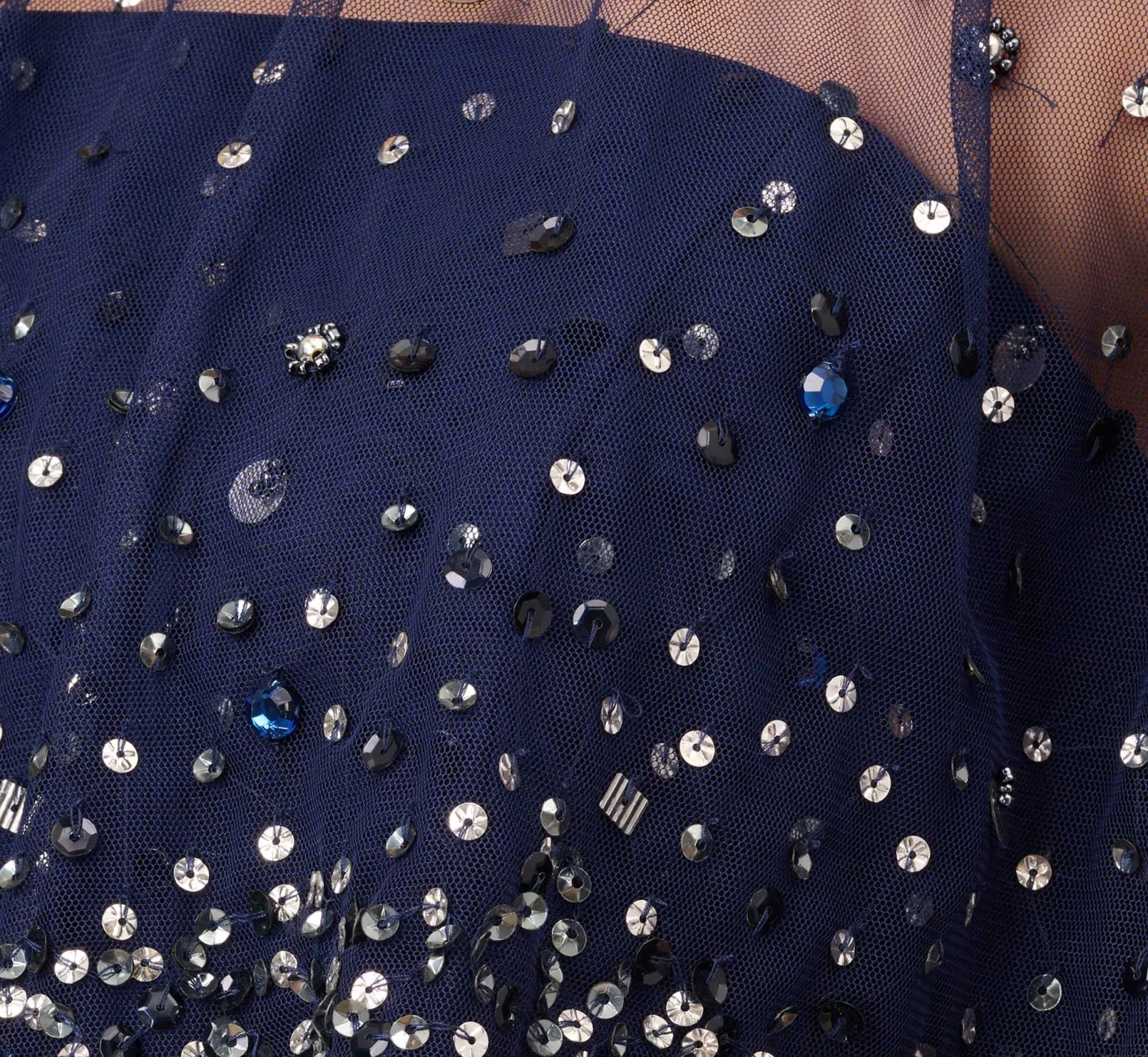 Beaded Strapless Gown With Sheer Removable Cape In Navy 6 Beaded Strapless Gown With Sheer Removable Cape In Navy - Image 6