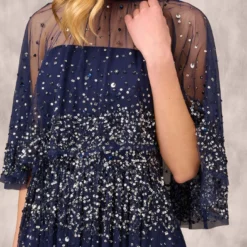 Beaded Strapless Gown With Sheer Removable Cape In Navy 10 Beaded Strapless Gown With Sheer Removable Cape In Navy -Glam Mirth Sales MD1E208169 AA412 Regular Detail
