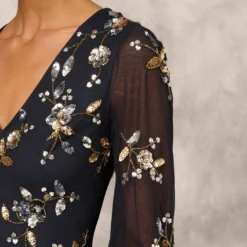 Floral Sequin Beaded Gown With Three-Quarter Length Bell Sleeves In Twilight 10 Floral Sequin Beaded Gown With Three-Quarter Length Bell Sleeves In Twilight -Glam Mirth Sales MD1E208425 AD410 Regular Lifestyle