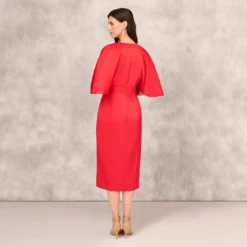 Crepe Back Satin Midi Dress With Flutter Sleeves In Chateau Red 9 Crepe Back Satin Midi Dress With Flutter Sleeves In Chateau Red -Glam Mirth Sales MD1E208607 AE613 Regular Back