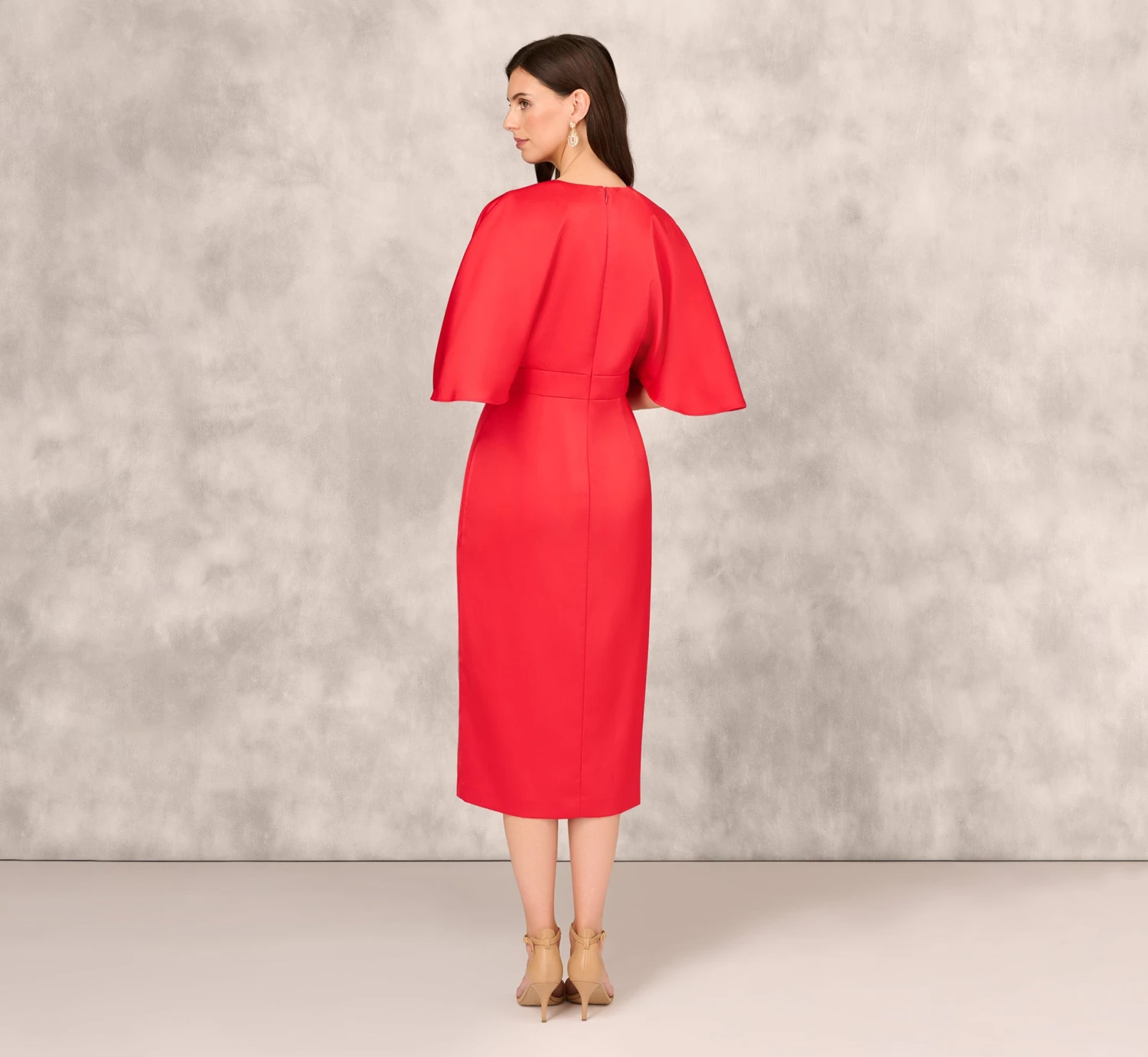 Crepe Back Satin Midi Dress With Flutter Sleeves In Chateau Red 4 Crepe Back Satin Midi Dress With Flutter Sleeves In Chateau Red - Image 4