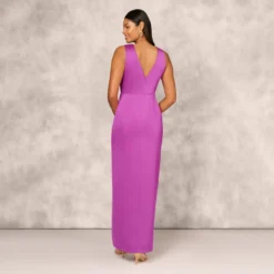 Sleeveless Satin Crepe Column Gown With Bow Waist In Wild Orchid 9 Sleeveless Satin Crepe Column Gown With Bow Waist In Wild Orchid -Glam Mirth Sales MD1E208622 AD510 Regular Back