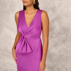 Sleeveless Satin Crepe Column Gown With Bow Waist In Wild Orchid 8 Sleeveless Satin Crepe Column Gown With Bow Waist In Wild Orchid -Glam Mirth Sales MD1E208622 AD510 Regular Detail
