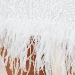 Sequined Trapeze Halter Dress With Feather Trim In Ivory 11 Sequined Trapeze Halter Dress With Feather Trim In Ivory -Glam Mirth Sales MN1E206390 AC194 Regular Detaill