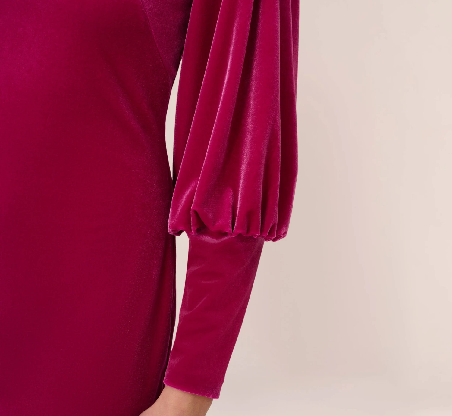 Velvet Short Sheath Cocktail Dress With Mutton Sleeves In Hot Pink 3 Velvet Short Sheath Cocktail Dress With Mutton Sleeves In Hot Pink - Image 3