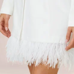 Charmeuse Tuxedo Short Sheath Cocktail Dress With Feather Trim In Ivory -Glam Mirth Sales MN1E206883 AC194 Regular Alternate