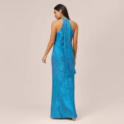 Metallic Chiffon Halter Gown In Ocean Dream 9 Metallic Chiffon Halter Gown In Ocean Dream -Glam Mirth Sales MN1E206963 AB426 Regular Back
