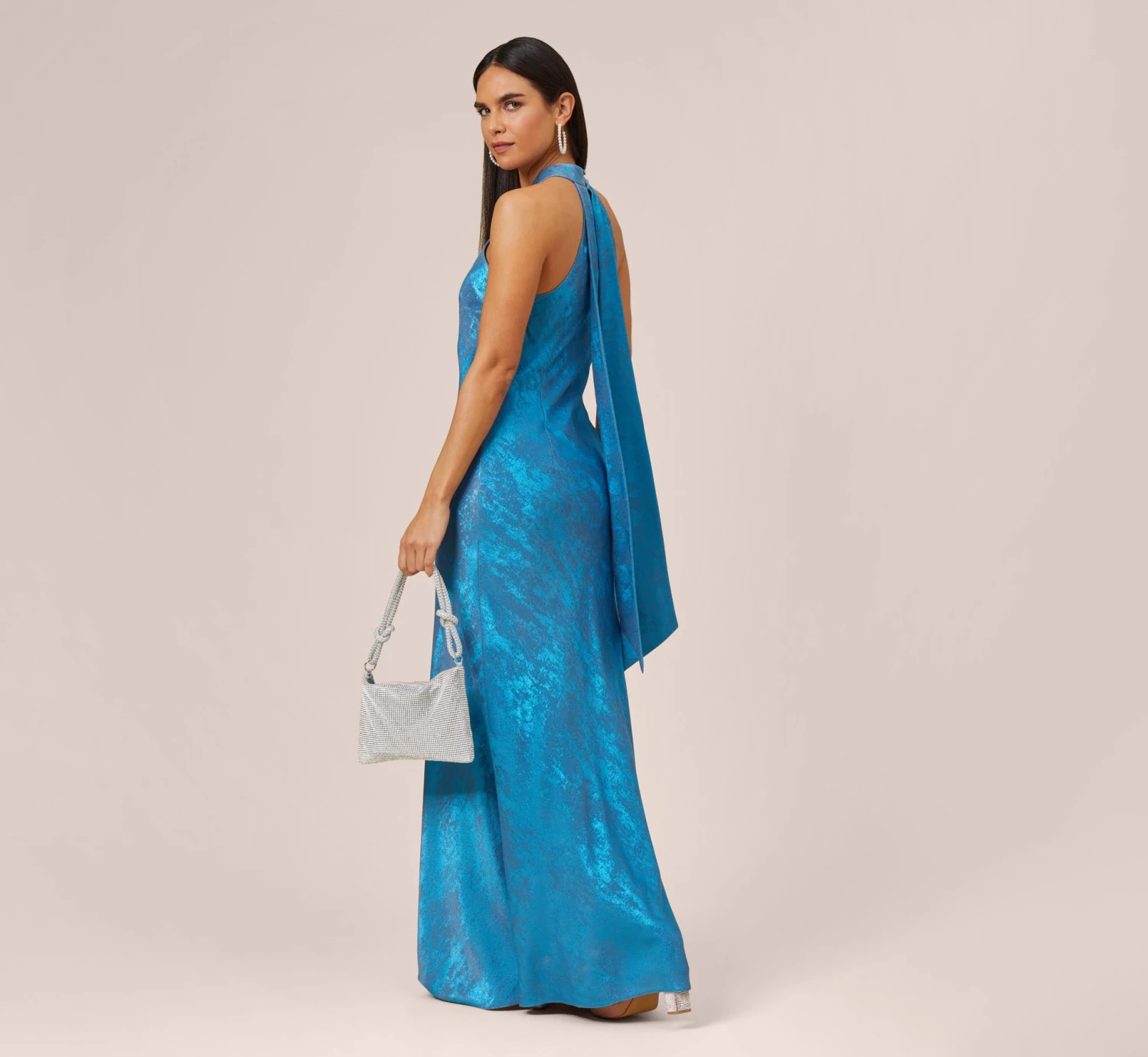 Metallic Chiffon Halter Gown In Ocean Dream 2 Metallic Chiffon Halter Gown In Ocean Dream - Image 2