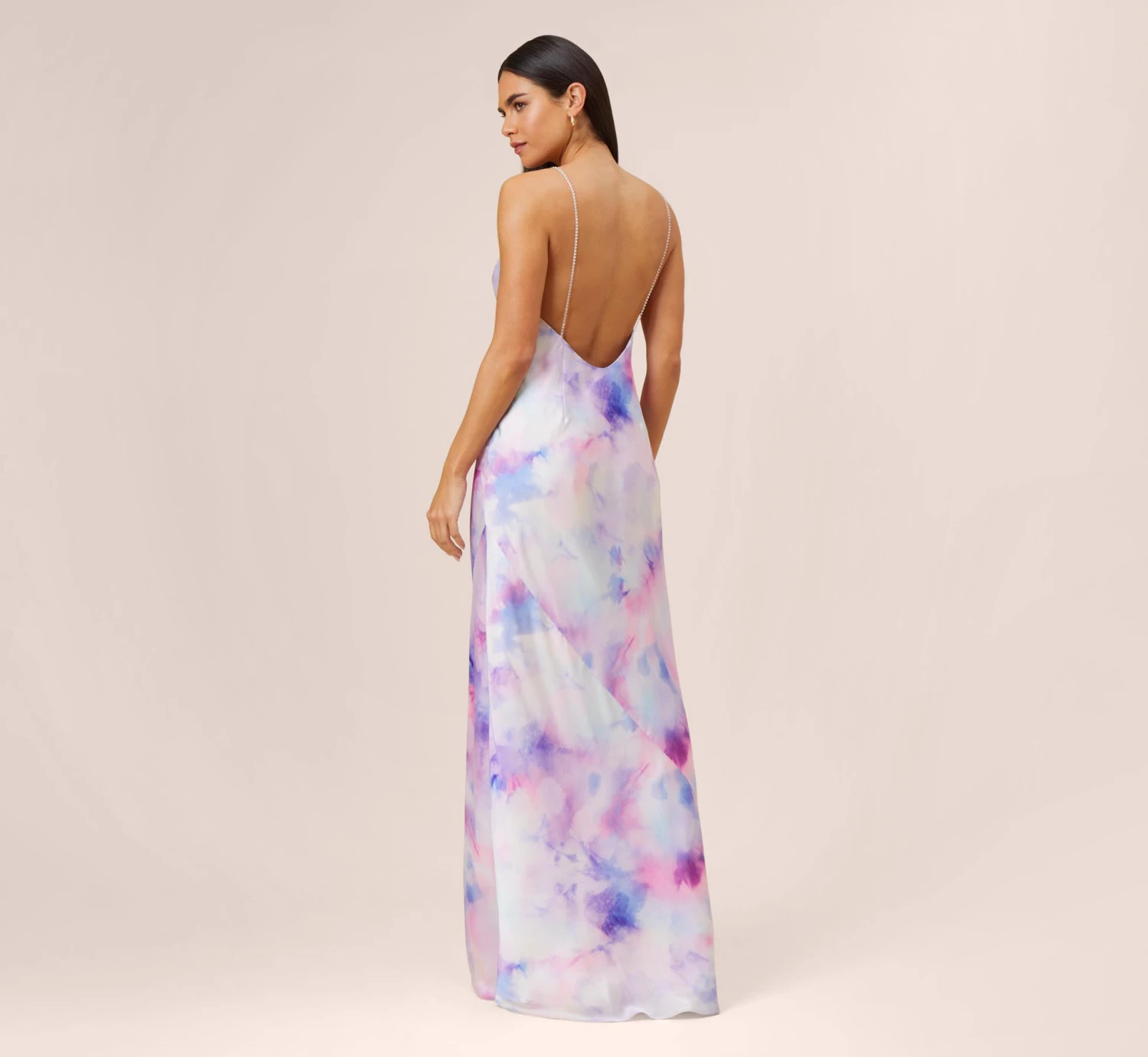 Watercolor Print Satin Gown In Purple Multi 4 Watercolor Print Satin Gown In Purple Multi - Image 4