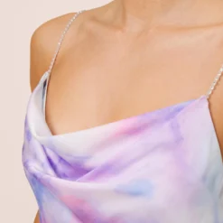 Watercolor Print Satin Gown In Purple Multi 8 Watercolor Print Satin Gown In Purple Multi -Glam Mirth Sales MN1E206966 AA592 Regular Side