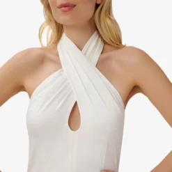 Satin Crisscross Halter Midi-Length Cocktail Dress In Ivory 7 Satin Crisscross Halter Midi-Length Cocktail Dress In Ivory -Glam Mirth Sales MN1E207218 AC194 Regular Detail