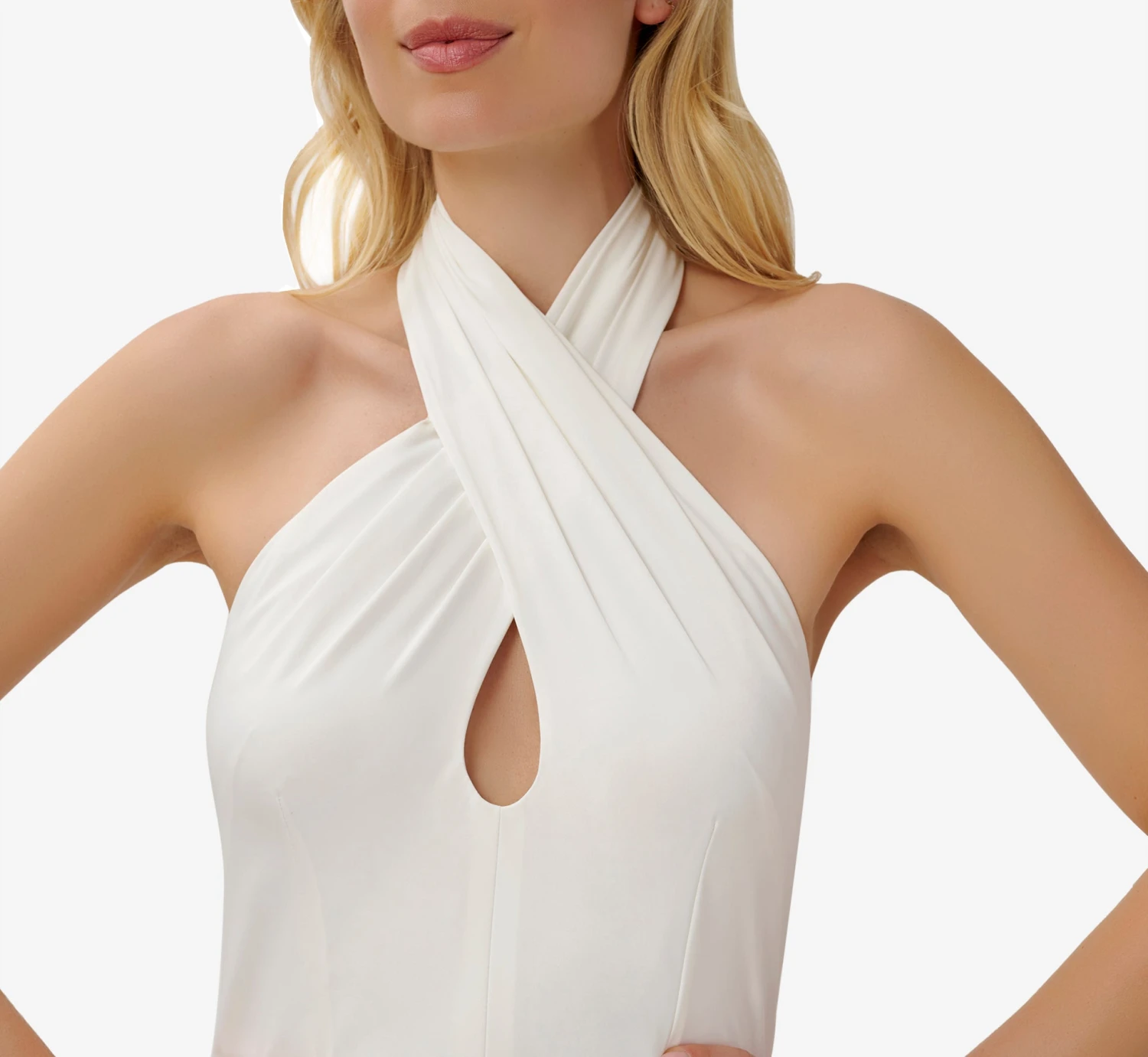 Satin Crisscross Halter Midi-Length Cocktail Dress In Ivory 4 Satin Crisscross Halter Midi-Length Cocktail Dress In Ivory - Image 4