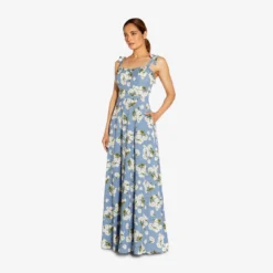 Floral-Printed Crepe Maxi Dress In Blue Multi 7 Floral-Printed Crepe Maxi Dress In Blue Multi -Glam Mirth Sales MN1E207247 AA461 Regular Alternate