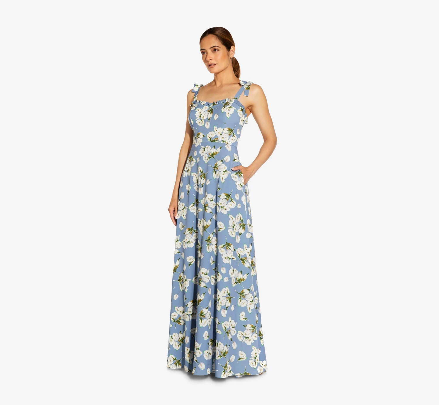 Floral-Printed Crepe Maxi Dress In Blue Multi 3 Floral-Printed Crepe Maxi Dress In Blue Multi - Image 3