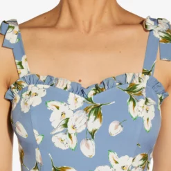 Floral-Printed Crepe Maxi Dress In Blue Multi 8 Floral-Printed Crepe Maxi Dress In Blue Multi -Glam Mirth Sales MN1E207247 AA461 Regular Detail