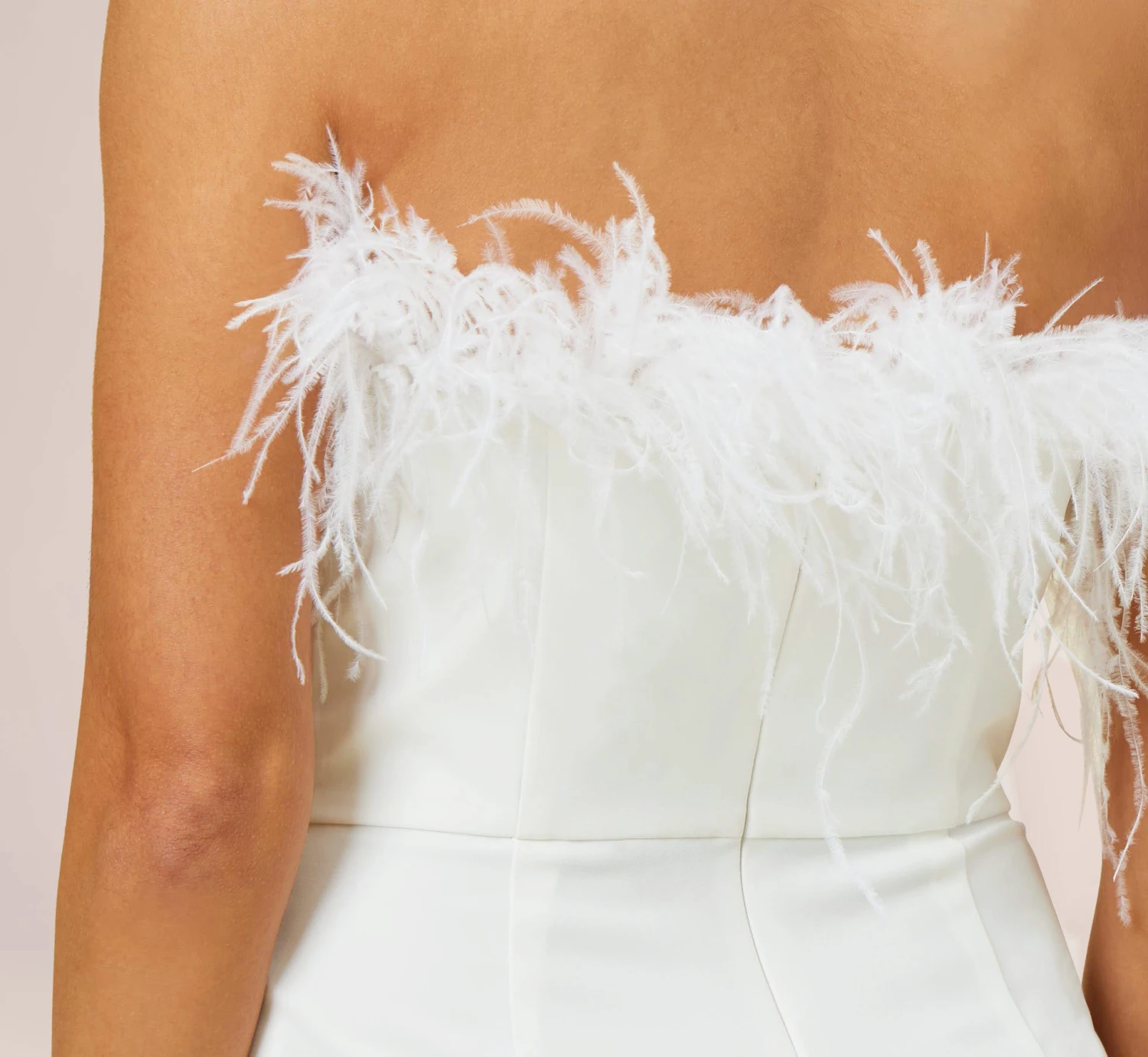 Feather-Trim Crepe Strapless Jumpsuit In Ivory 3 Feather-Trim Crepe Strapless Jumpsuit In Ivory - Image 3