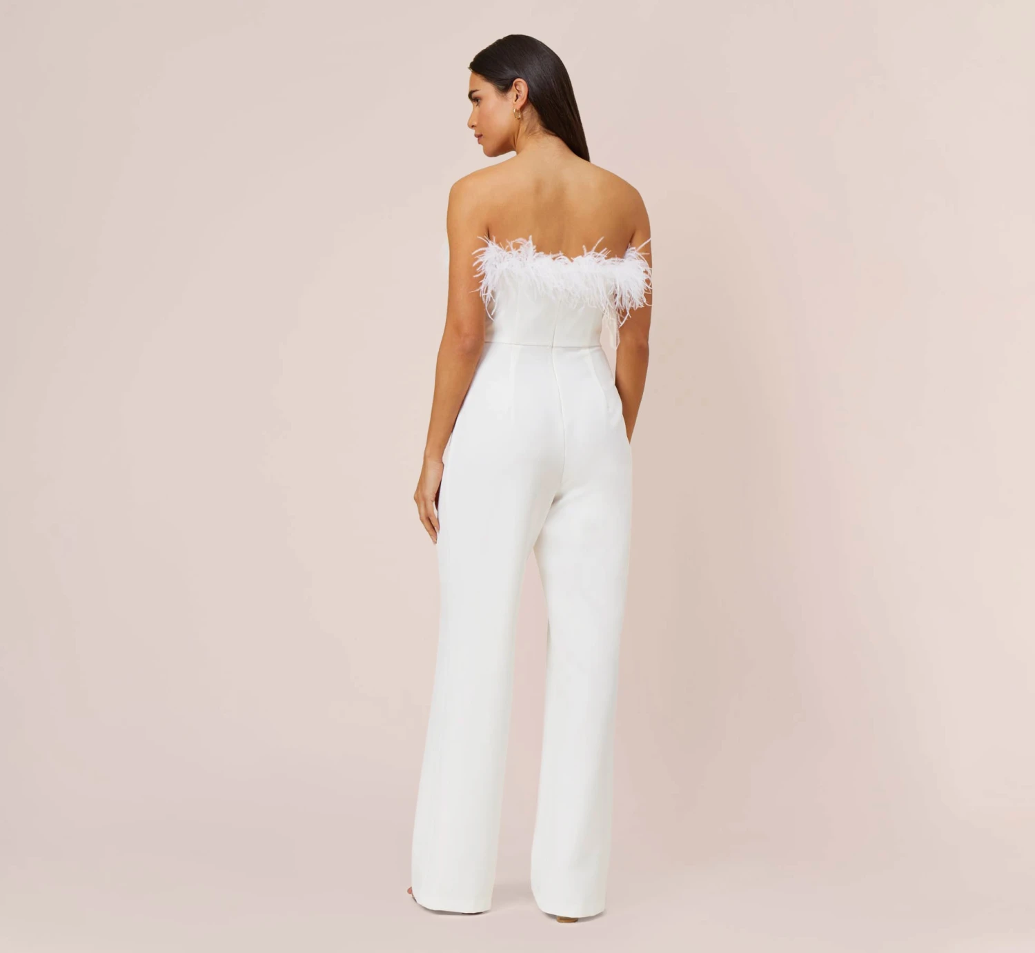 Feather-Trim Crepe Strapless Jumpsuit In Ivory 4 Feather-Trim Crepe Strapless Jumpsuit In Ivory - Image 4