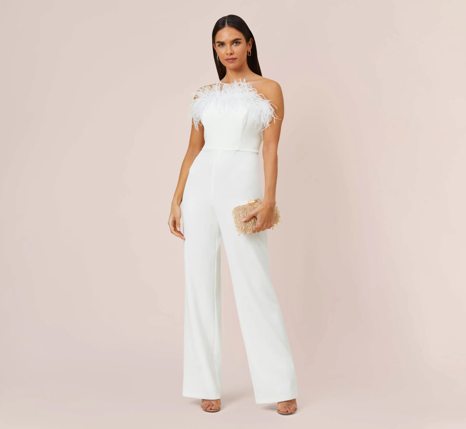 Feather-Trim Crepe Strapless Jumpsuit In Ivory 2 Feather-Trim Crepe Strapless Jumpsuit In Ivory - Image 2