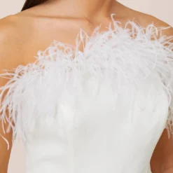 Feather-Trim Crepe Strapless Jumpsuit In Ivory 10 Feather-Trim Crepe Strapless Jumpsuit In Ivory -Glam Mirth Sales MN1E207287 AC194 Regular Side