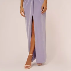 Lurex Knit Column Gown With Gathered Details In Lilac -Glam Mirth Sales MN1E207305 AA532 Regular Lifestyle