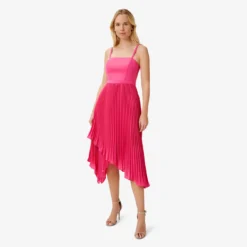Asymmetrical Pleated Midi-Length Dress In Watermelon Bliss 6 Asymmetrical Pleated Midi-Length Dress In Watermelon Bliss -Glam Mirth Sales MN1E207308 AH660 Regular Alternate