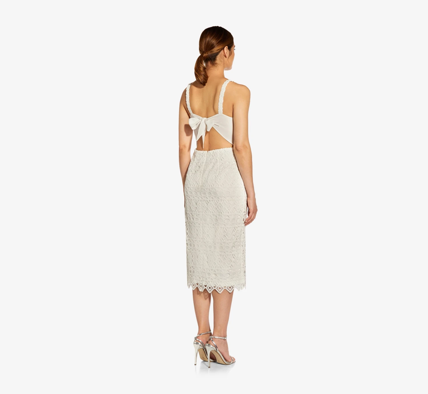 Crochet-Embroidered Midi-Length Sheath Cocktail Dress In Ivory 2 Crochet-Embroidered Midi-Length Sheath Cocktail Dress In Ivory - Image 2