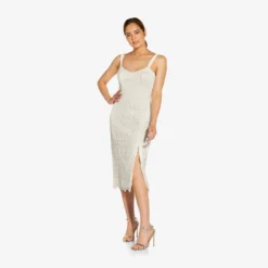 Crochet-Embroidered Midi-Length Sheath Cocktail Dress In Ivory 7 Crochet-Embroidered Midi-Length Sheath Cocktail Dress In Ivory -Glam Mirth Sales MN1E207314 AC194 Regular Side