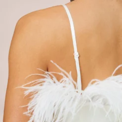 Feather Trimmed Crepe Short Sheath Cocktail Dress In Ivory -Glam Mirth Sales MN1E207440 AC194 Regular Alternate