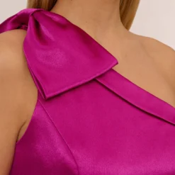 One-Shoulder Satin Charmeuse Asymmetrical Short Sheath Cocktail Dress In Magenta 11 One-Shoulder Satin Charmeuse Asymmetrical Short Sheath Cocktail Dress In Magenta -Glam Mirth Sales MN1E207479 AA670 Regular Detail