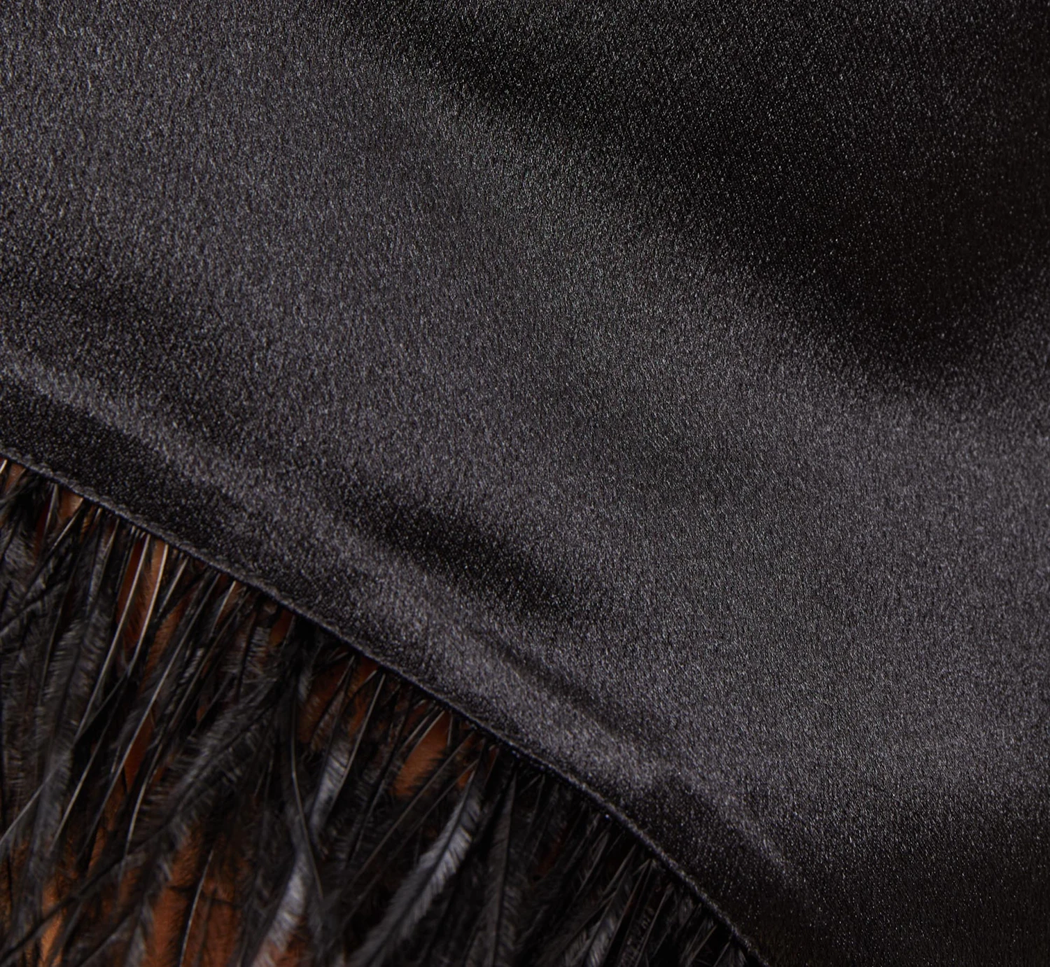 One-Shoulder Satin Dress With Feather Trim In Black 5 One-Shoulder Satin Dress With Feather Trim In Black - Image 5