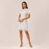 Floral Lace And Feather Trimmed Short Sheath Cocktail Dress In Ivory