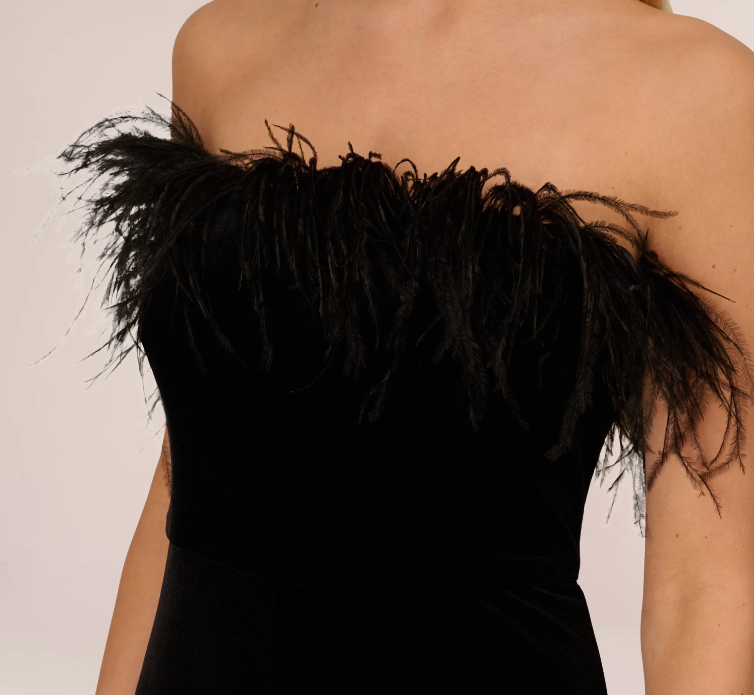 Feather Trimmed Strapless Velvet Jumpsuit In Black 5 Feather Trimmed Strapless Velvet Jumpsuit In Black - Image 5