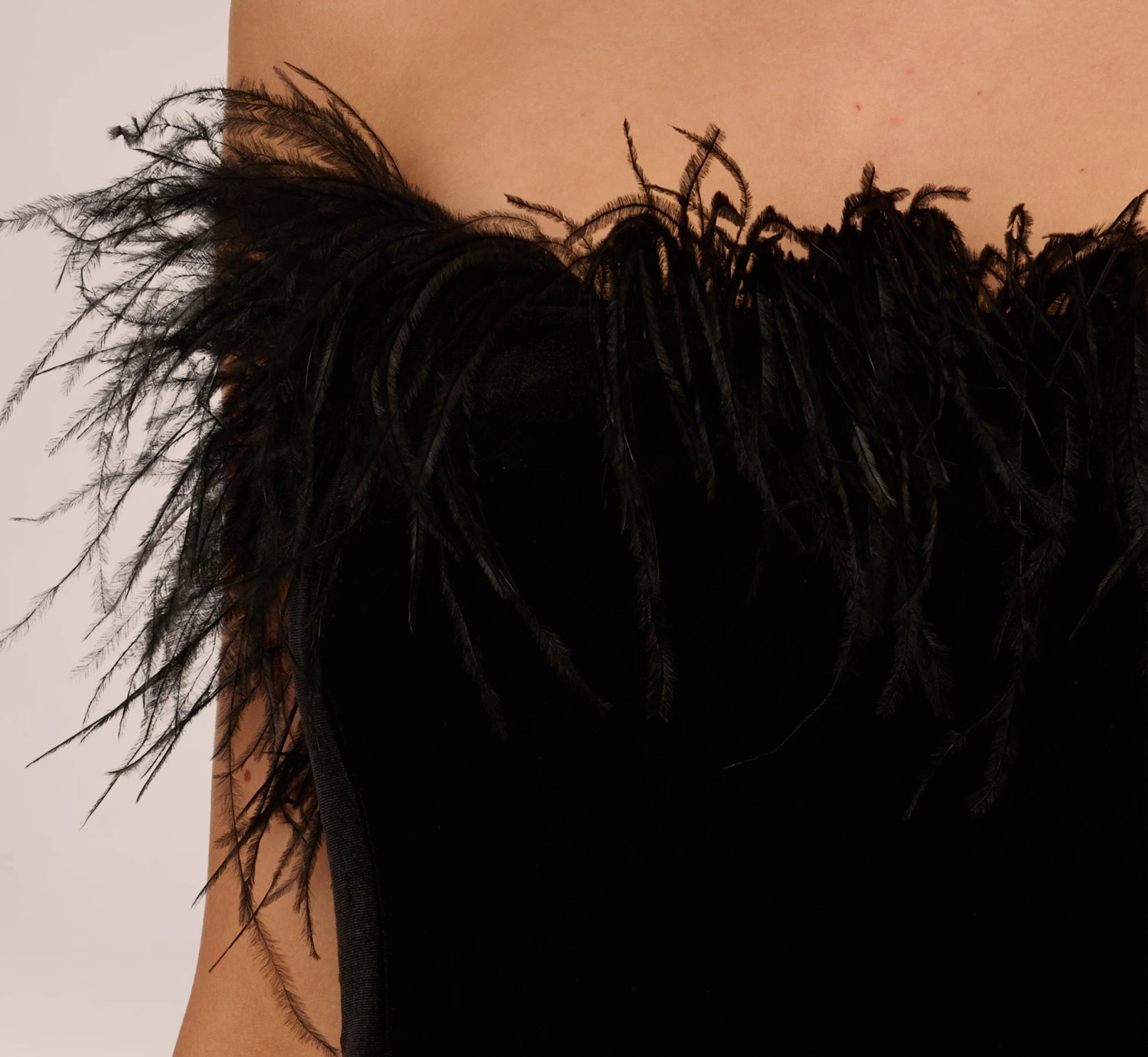 Feather Trimmed Strapless Velvet Jumpsuit In Black 3 Feather Trimmed Strapless Velvet Jumpsuit In Black - Image 3